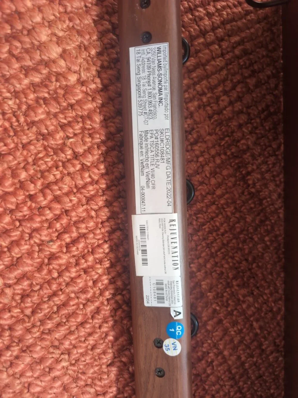 Williams Sonoma Walnut Coat Hook and Shelf